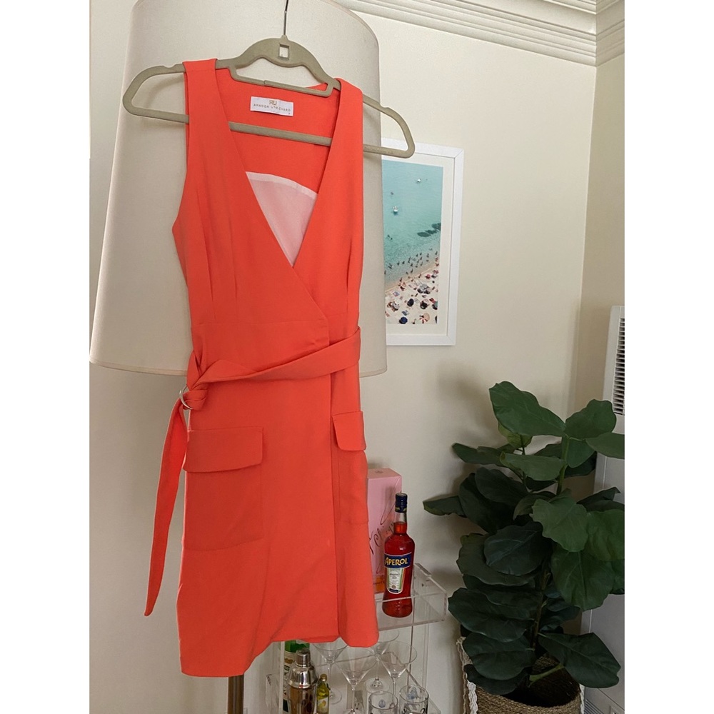 AMANDA UPRICHARD NEON ORANGE WRAP DRESS